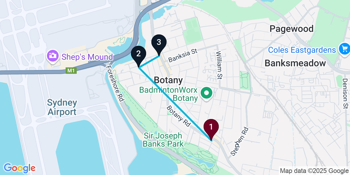 Map for 3-Stop Botany Bar Crawl