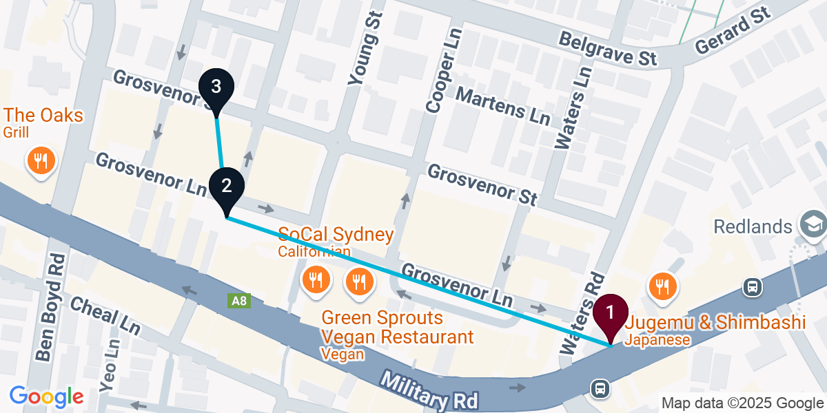 Map for 3-Stop Neutral Bay Cocktail Bar Crawl