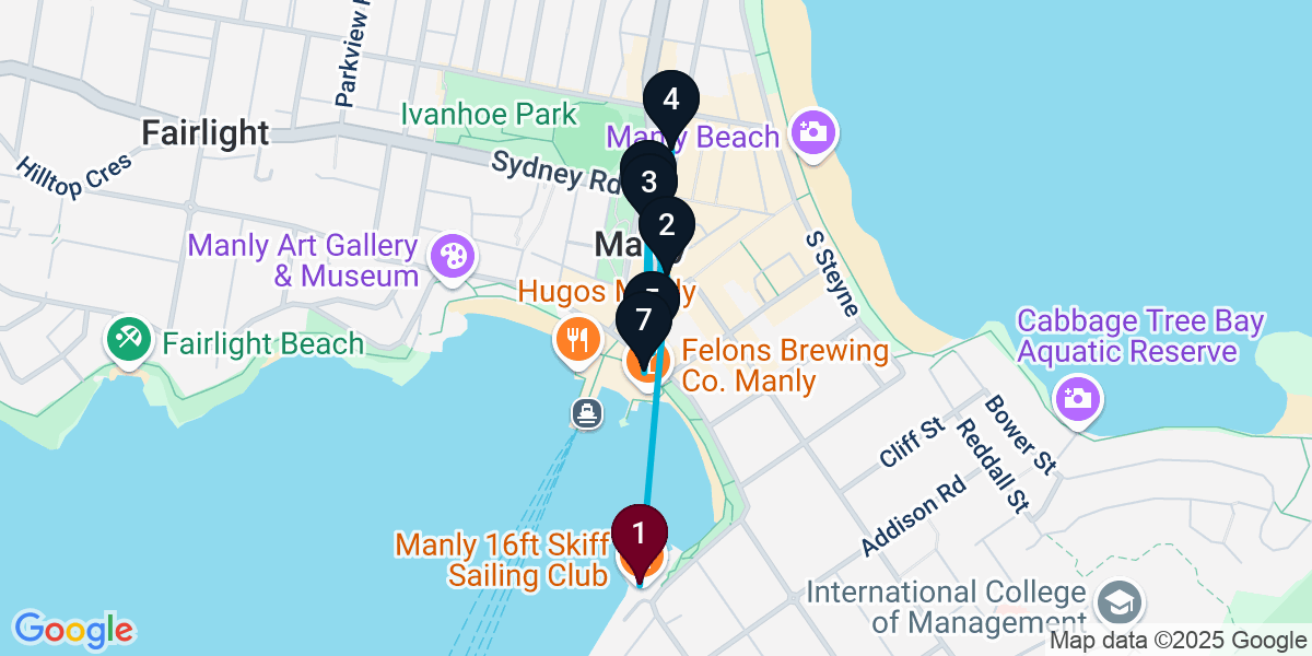 Map for 7-Stop Manly Wine bar Bar Crawl