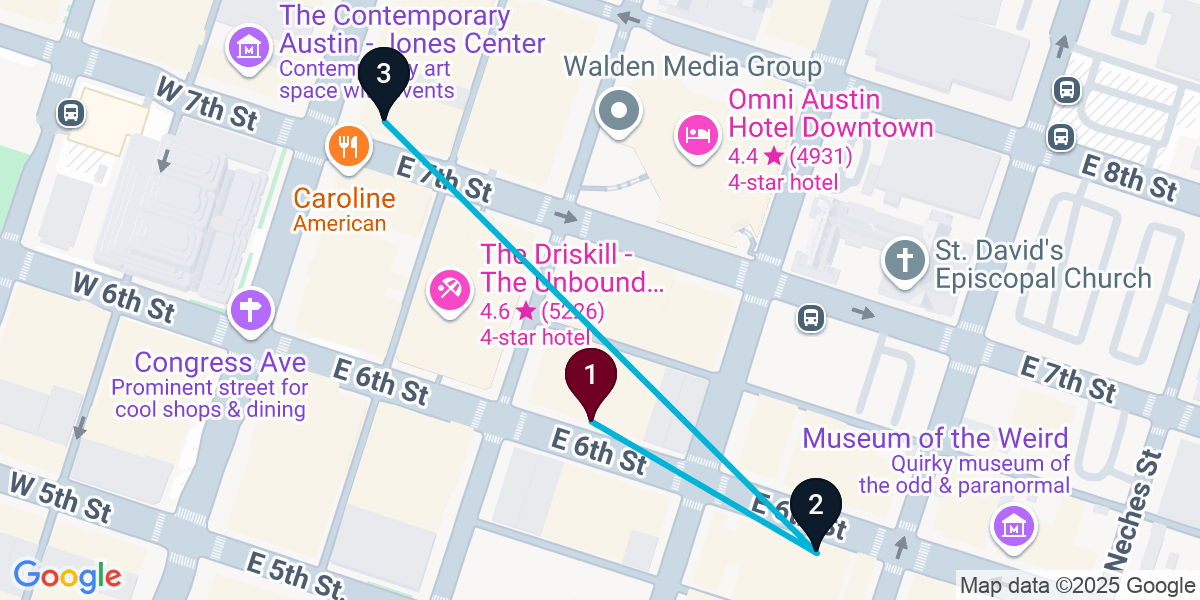 Map for 3-Stop Austin Pub Bar Crawl