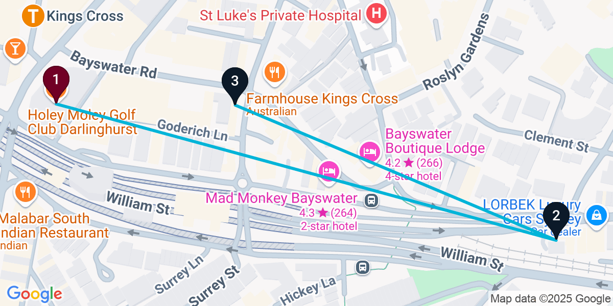 Map for 3-Stop Potts Point Wine bar Bar Crawl