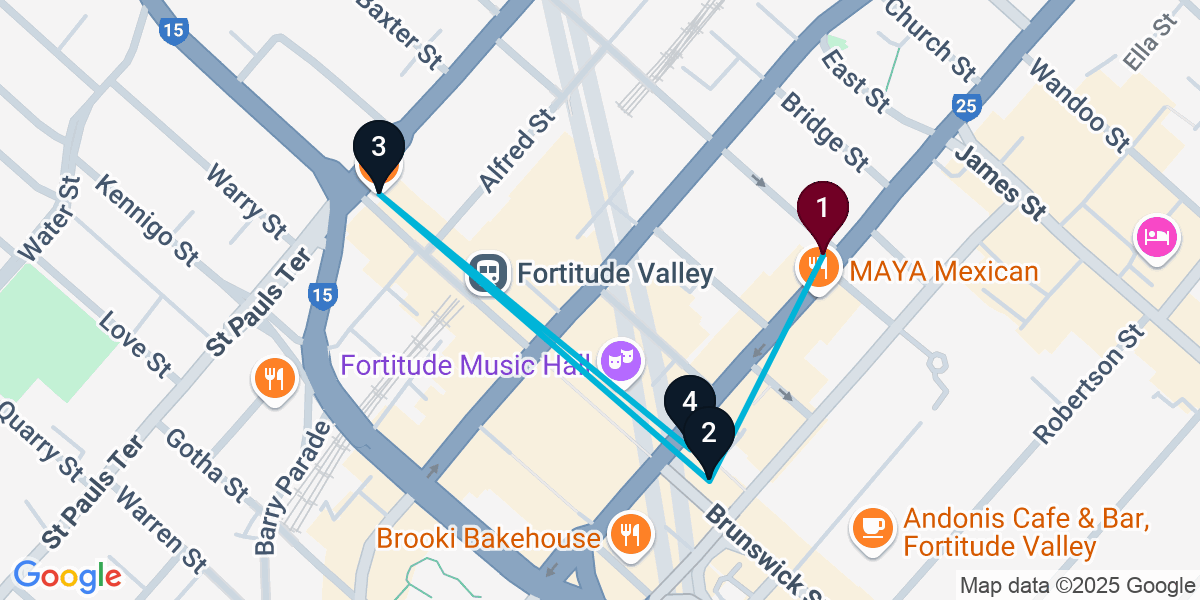 Map for Essential Fortitude Valley Cocktail Bar Crawl