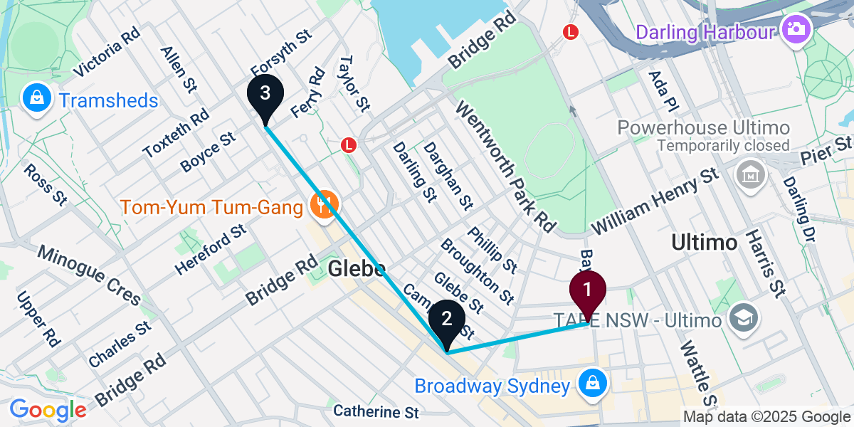 Map for 3-Stop Glebe Live music Bar Crawl