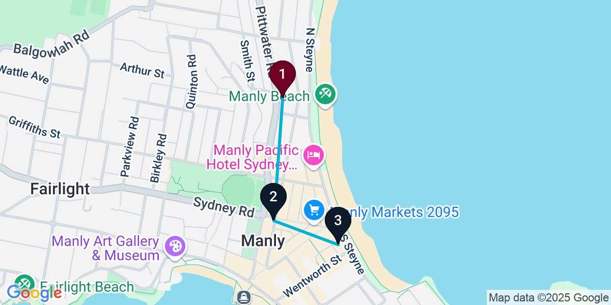 Map for 3-Stop Manly Sports bar Bar Crawl