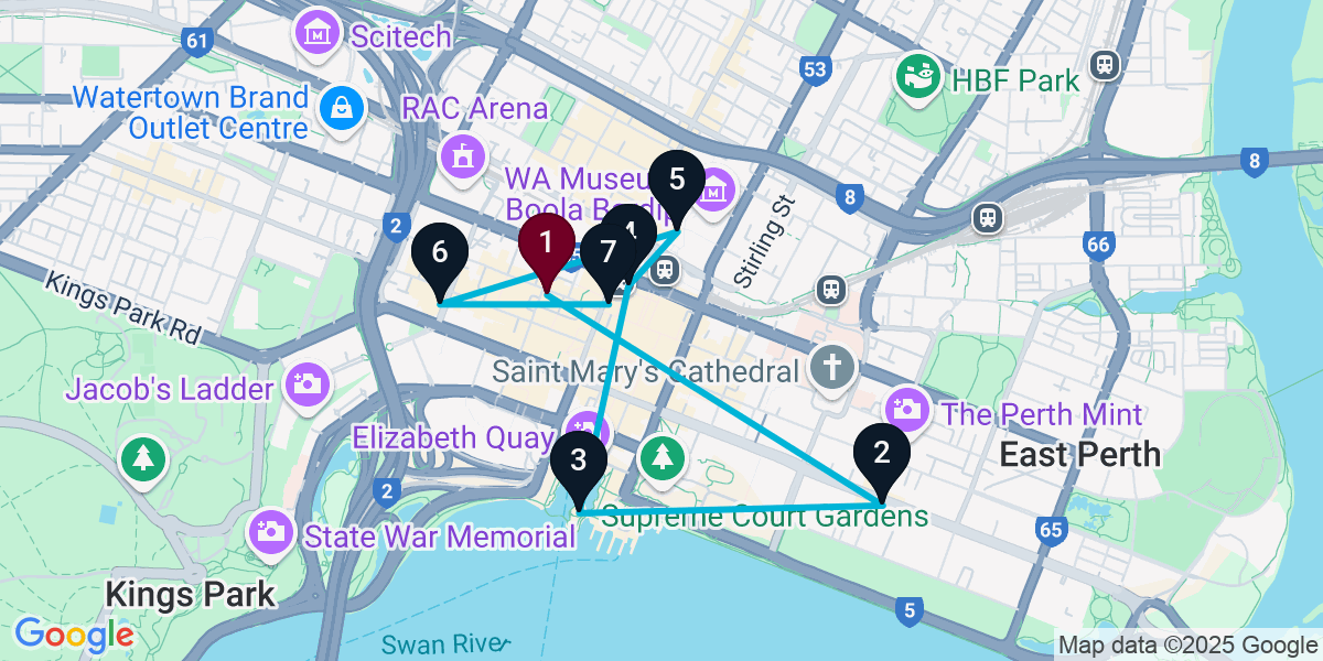 Map for 7-Stop Perth Wine bar Bar Crawl
