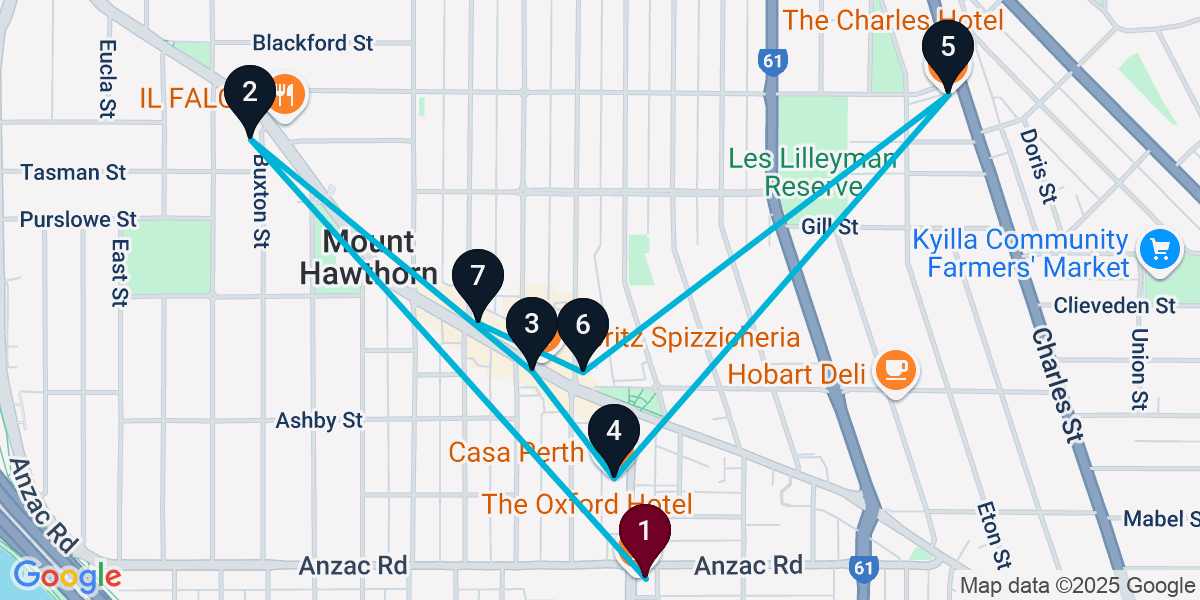 Map for 7-Stop Leederville Bar Crawl