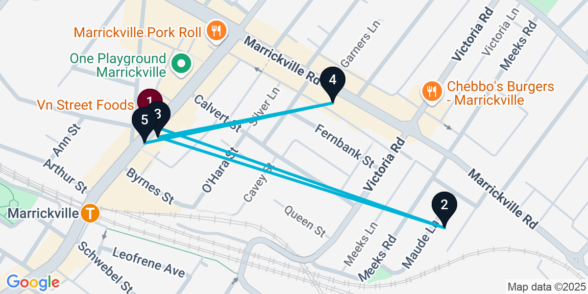 Map for 5-Stop Marrickville Bar Crawl