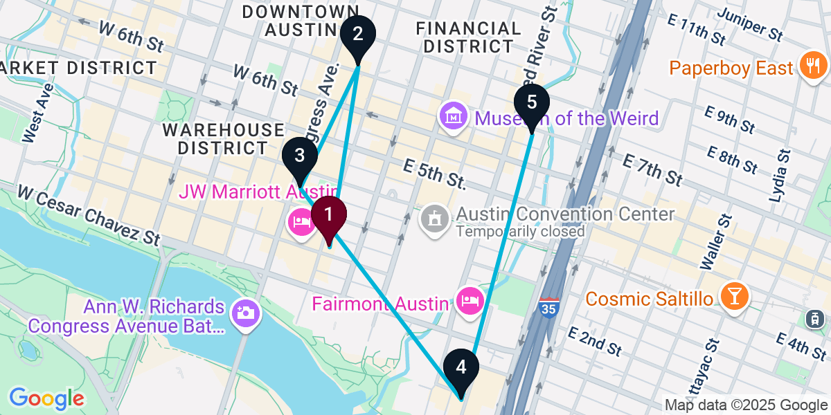 Map for 5-Stop Austin Wine bar Bar Crawl