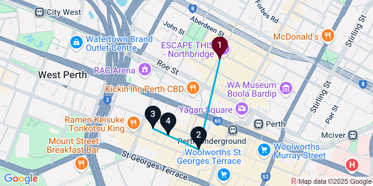 Map for 4-Stop Northbridge Pub Bar Crawl