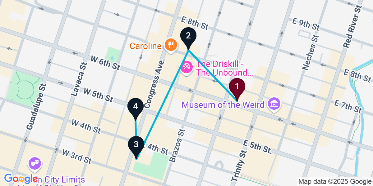 Map for 4-Stop Austin Wine bar Bar Crawl