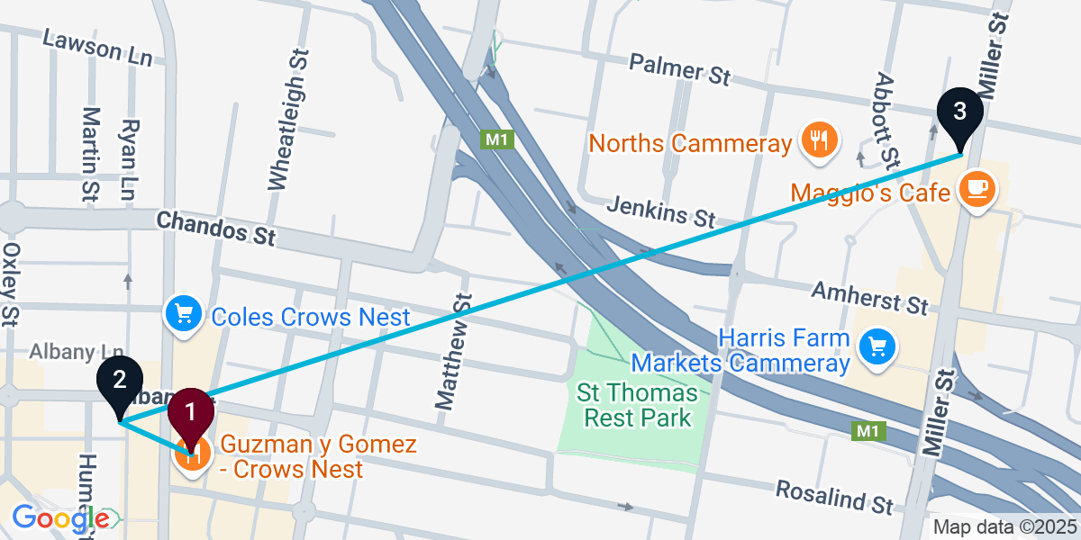 Map for 3-Stop Crows Nest Wine bar Bar Crawl