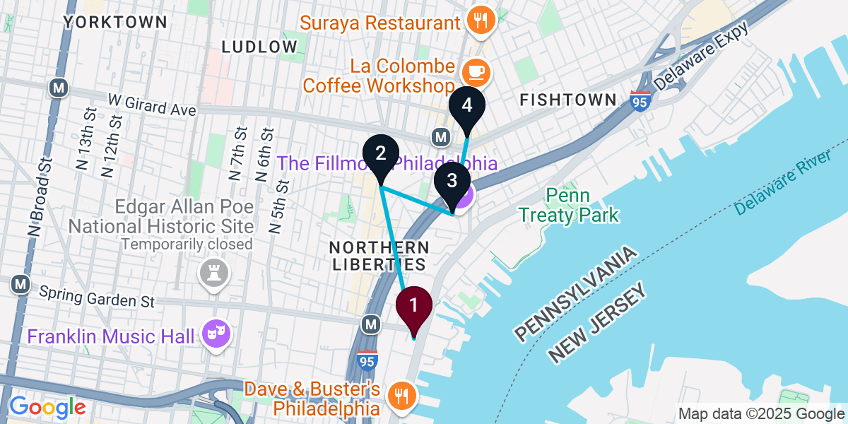 Map for North Philadelphia Bar Crawl