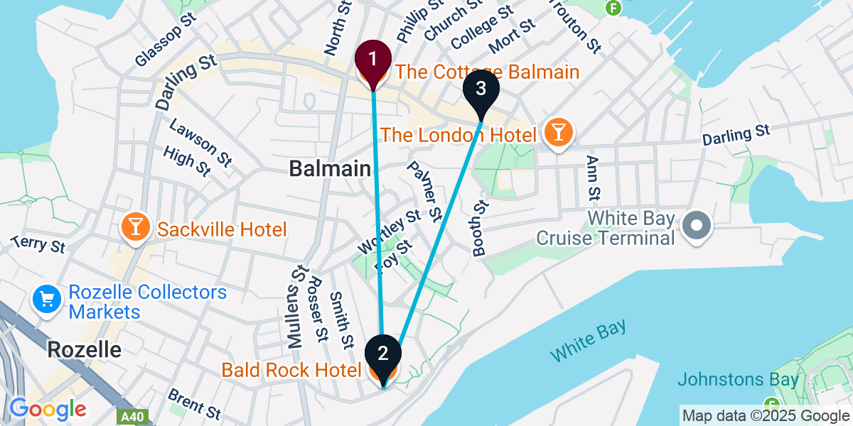 Map for 3-Stop Balmain Pub Bar Crawl