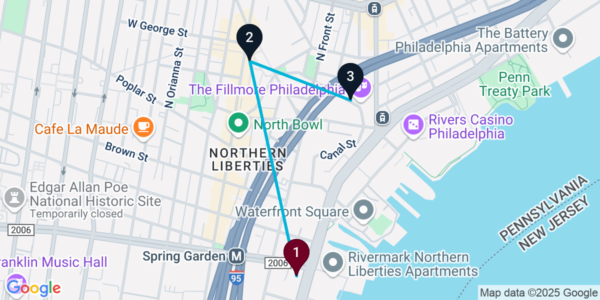 Map for North Philadelphia Bar Crawl