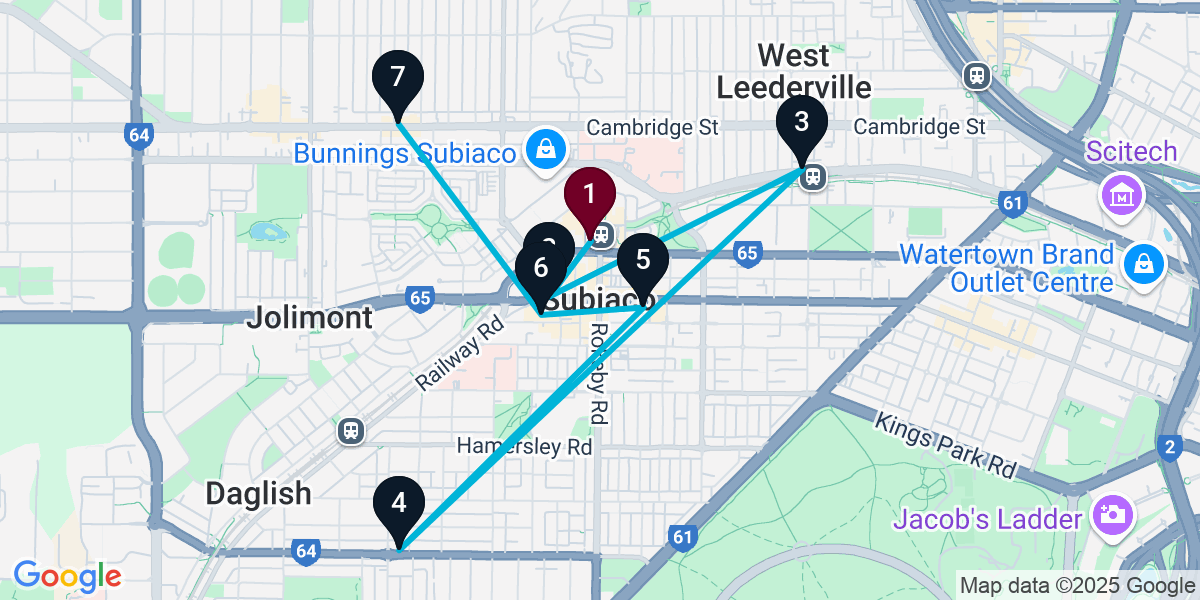Map for 7-Stop Subiaco Cocktail Bar Crawl
