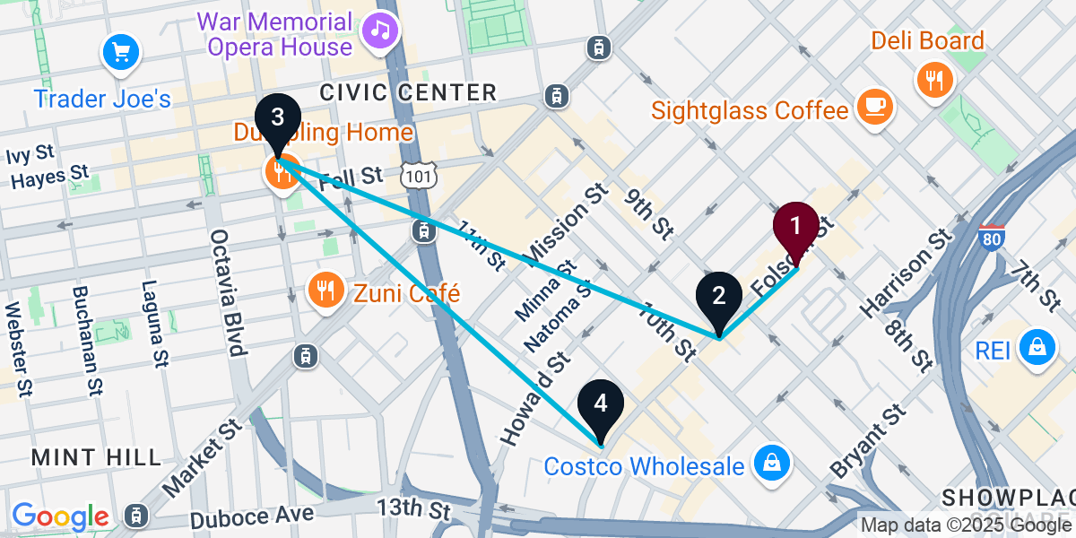 Map for 4-Stop San Francisco Bar Crawl