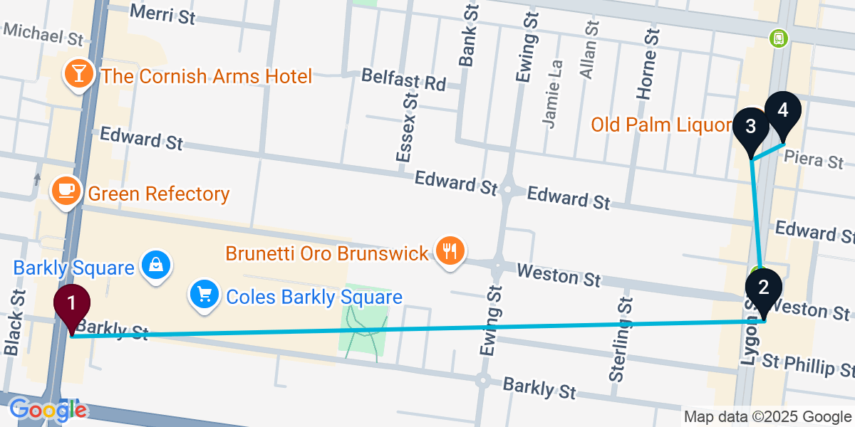 Map for Brunswick East Cocktail Bar Crawl