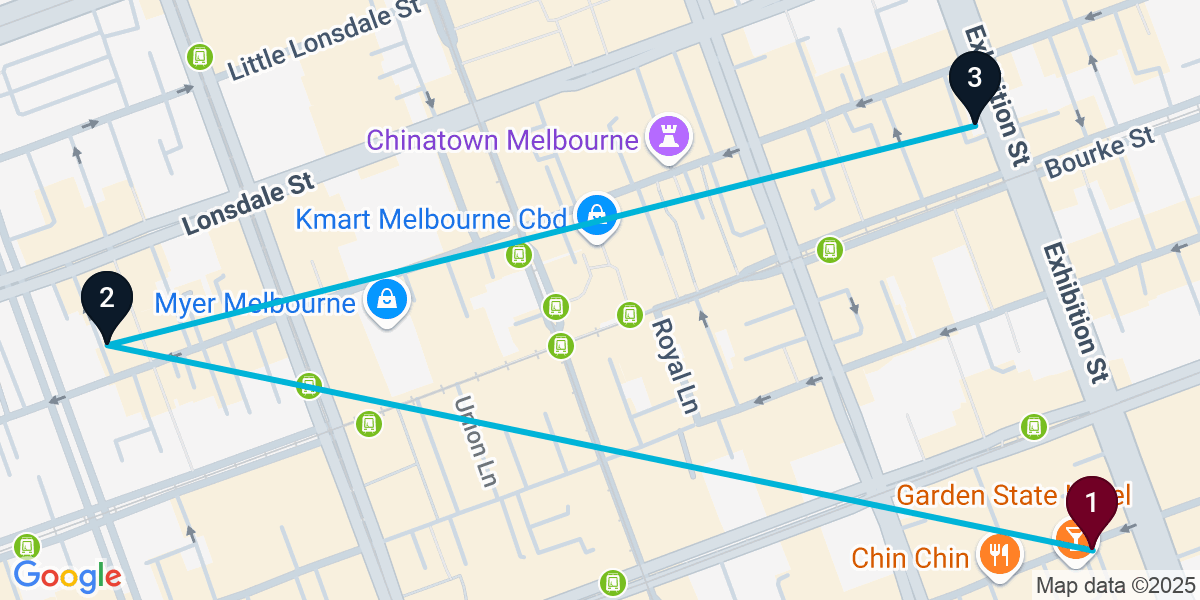 Map for 3-Stop Elite Melbourne Bar Crawl