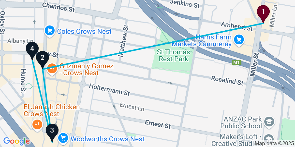 Map for 4-Stop Cammeray Bar Crawl
