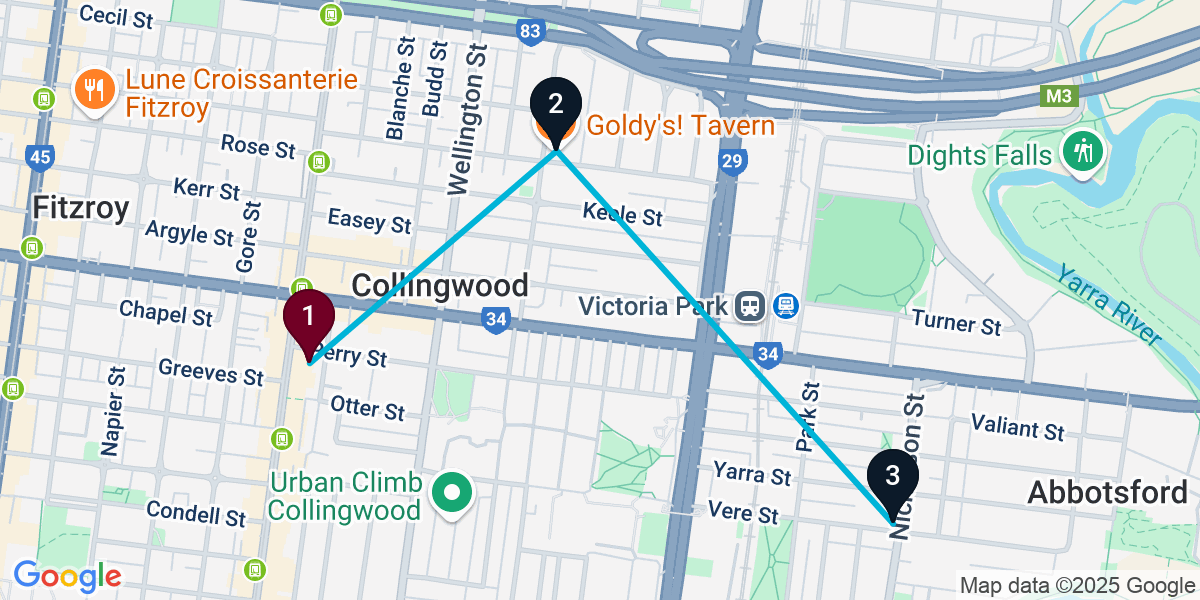 Map for Short Collingwood Pub Crawl