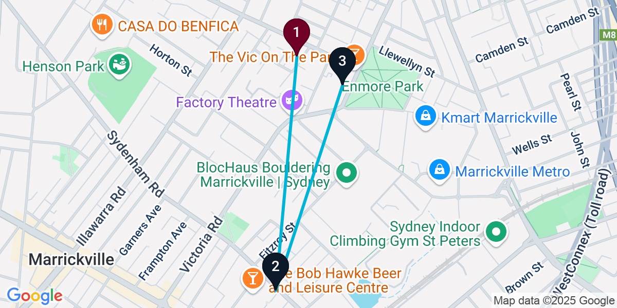 Map for 3-Stop Marrickville Brewery Bar Crawl