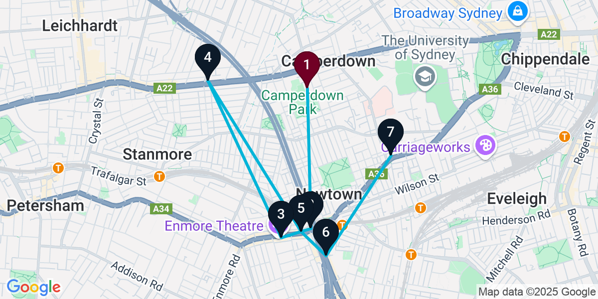 Map for 7-Stop Camperdown Wine bar Bar Crawl