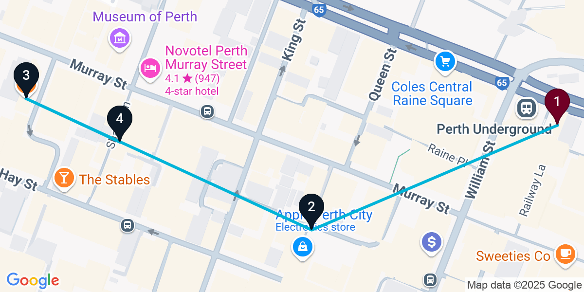 Map for 4-Stop Perth Pub Bar Crawl