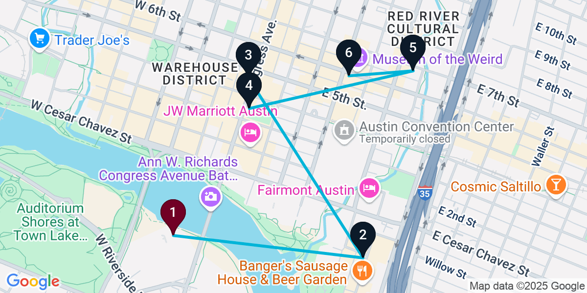 Map for 6-Stop Austin Cocktail Bar Crawl