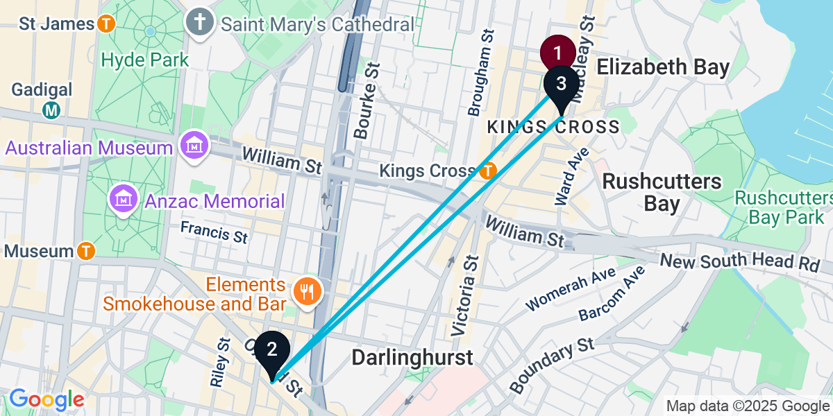 Map for 3-Stop Potts Point Bar Crawl