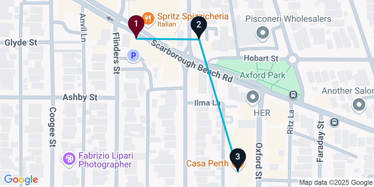 Map for 3-Stop Mount Hawthorn Cocktail Bar Crawl