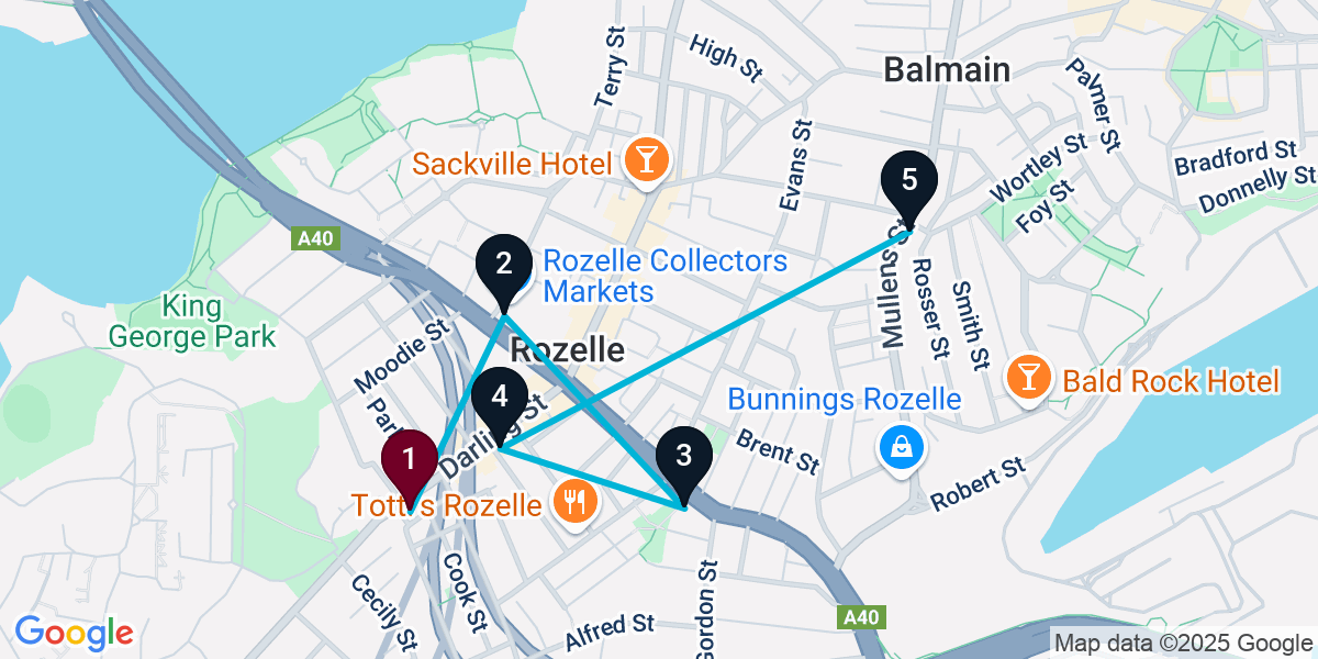Map for 5-Stop Rozelle Live music Bar Crawl