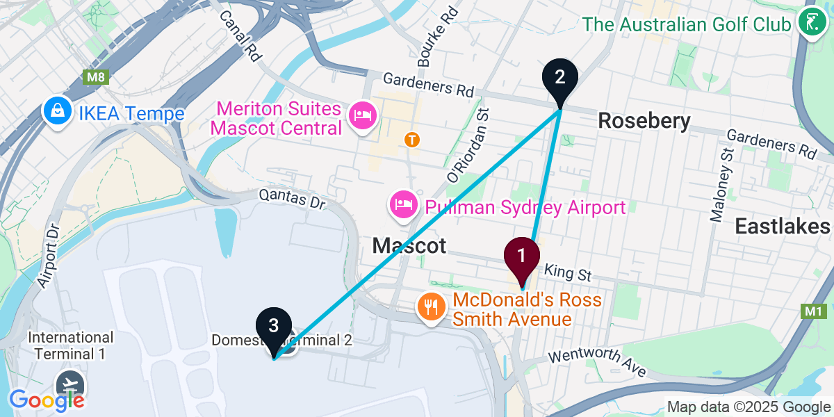 Map for 3-Stop Mascot Pub Bar Crawl