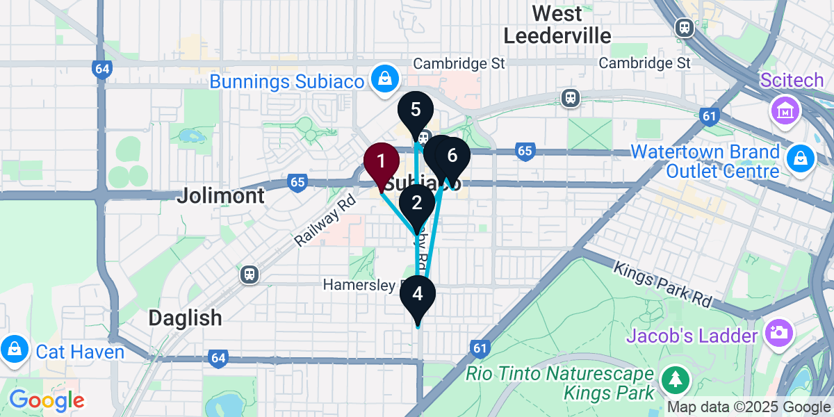 Map for 6-Stop Subiaco Bar Crawl
