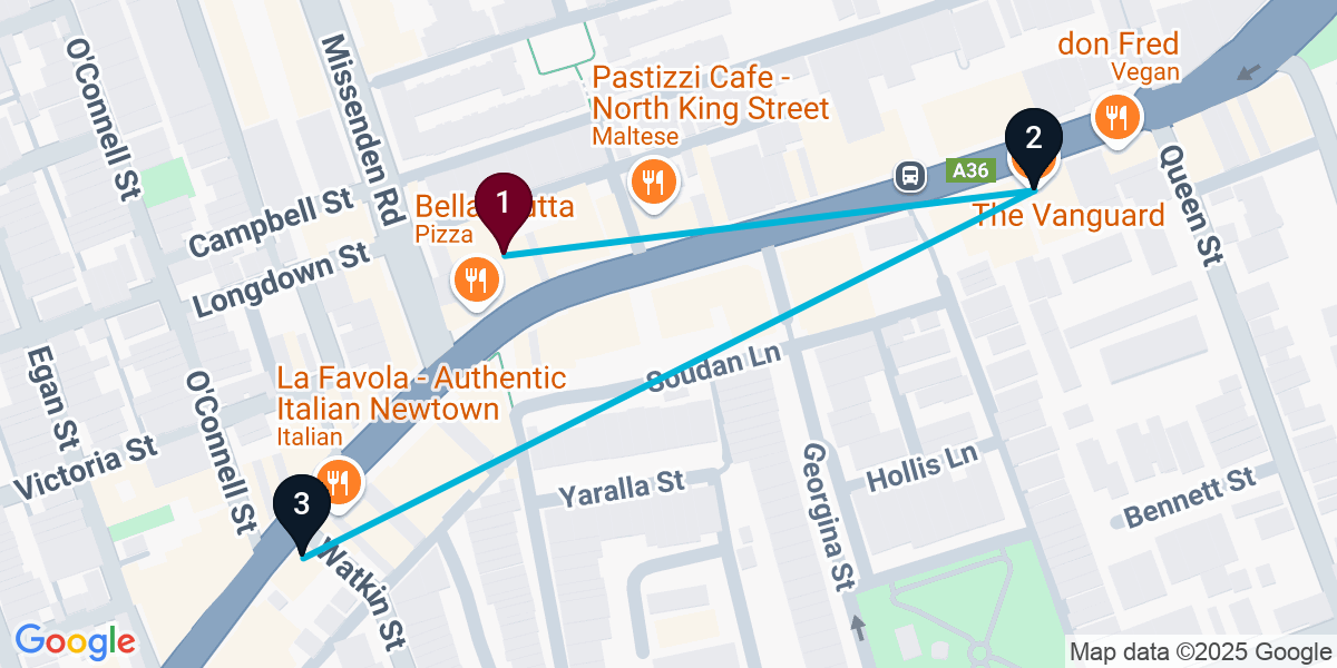 Map for 3-Stop Newtown Bar Crawl