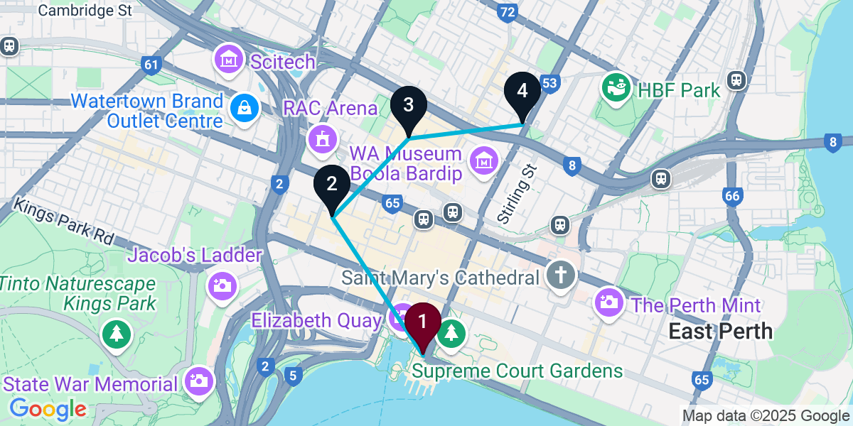 Map for 4-Stop Perth Bar Crawl