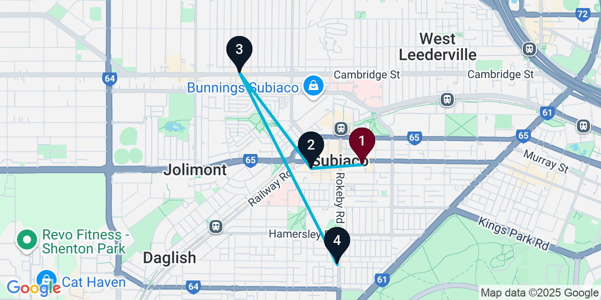 Map for 4-Stop Subiaco Cocktail Bar Crawl