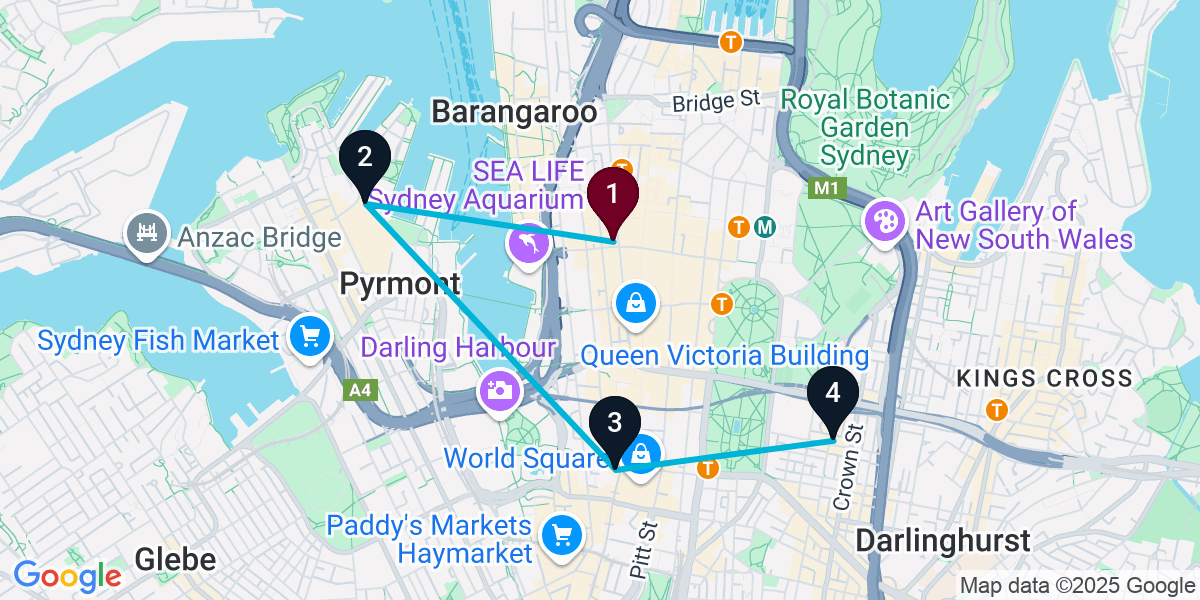 Map for 4-Stop Sydney Sports bar Bar Crawl