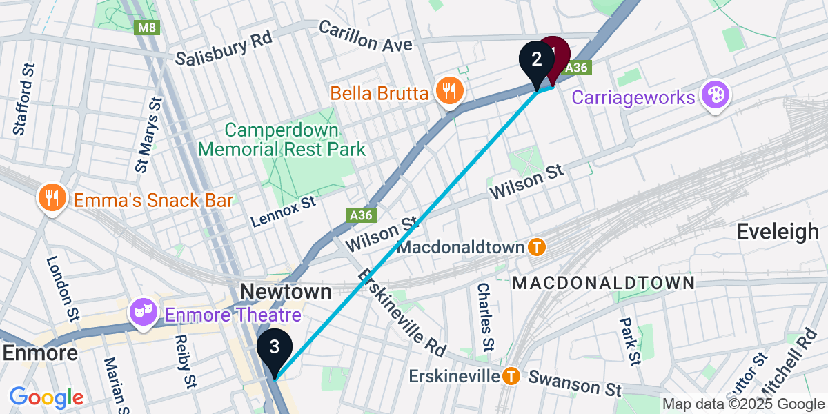 Map for 3-Stop Newtown Cocktail Bar Crawl