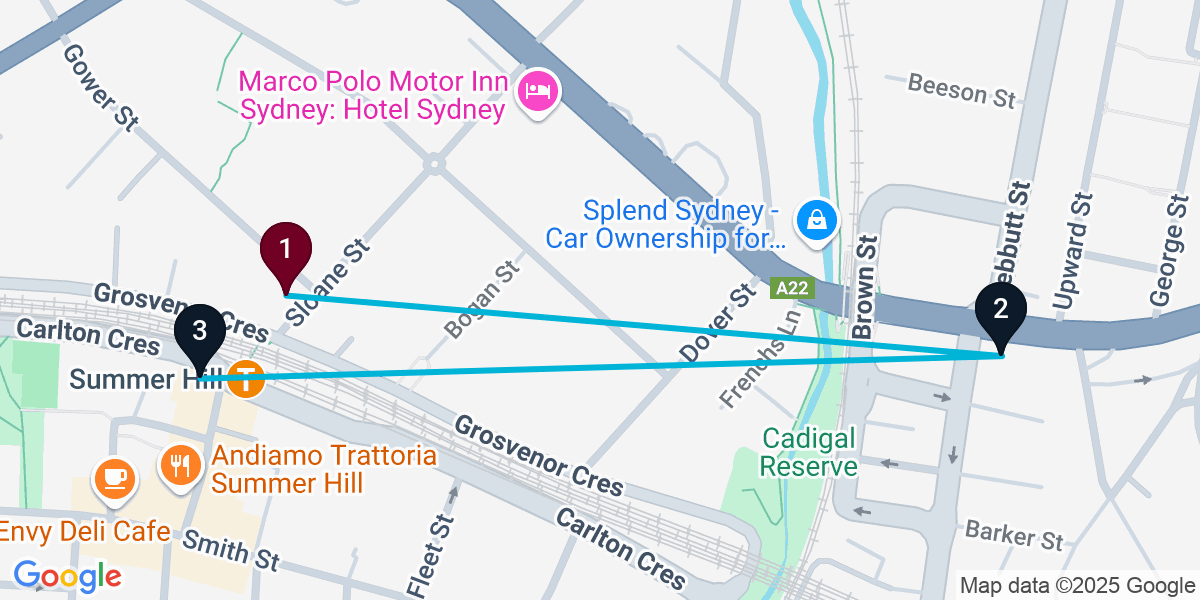Map for 3-Stop Summer Hill Pub Bar Crawl