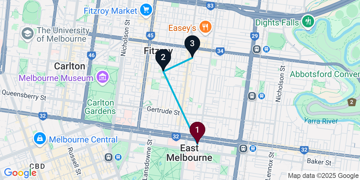 Map for Short East Melbourne Bar Crawl