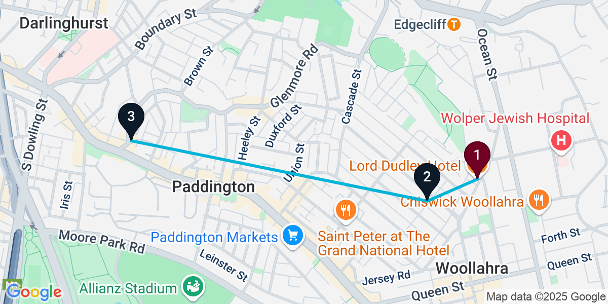 Map for 3-Stop Woollahra Live music Bar Crawl
