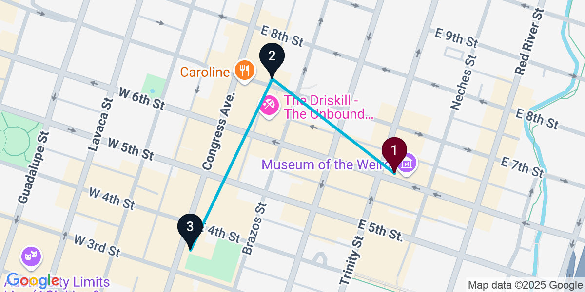 Map for 3-Stop Austin Wine bar Bar Crawl