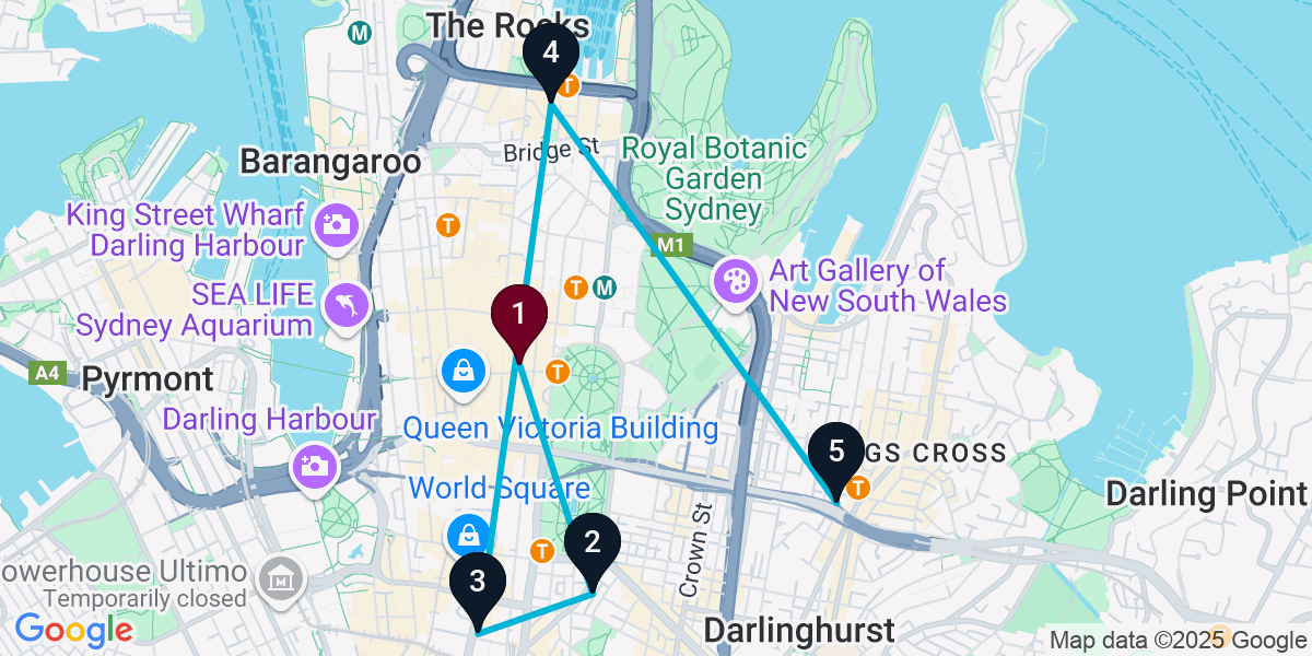 Map for 5-Stop Sydney Live music Bar Crawl