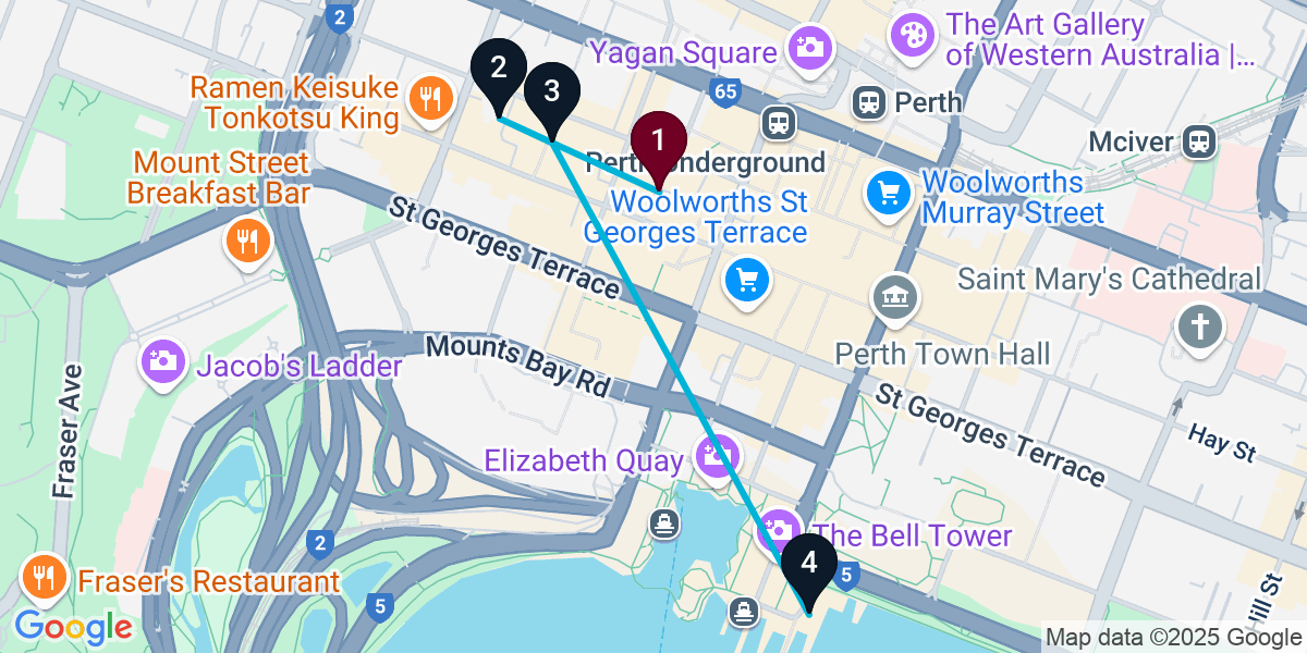 Map for 4-Stop Perth Pub Bar Crawl