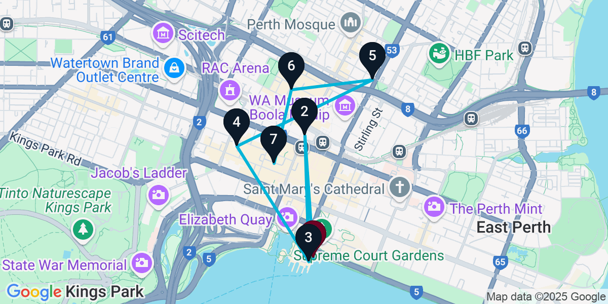 Map for 7-Stop Perth Cocktail Bar Crawl