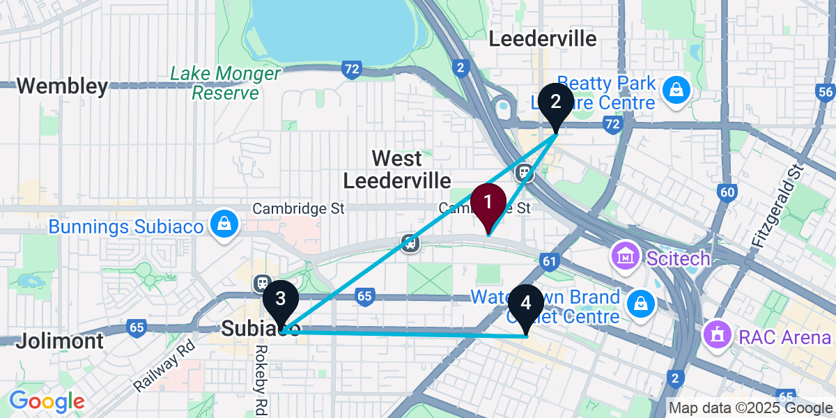 Map for 4-Stop West Leederville Wine bar Bar Crawl