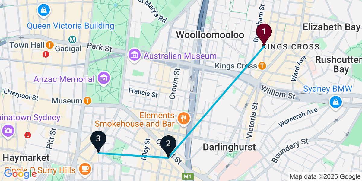 Map for 3-Stop Potts Point Brewery Bar Crawl