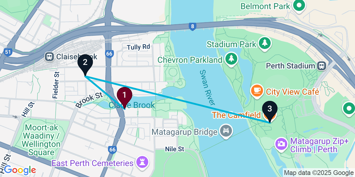 Map for 3-Stop East Perth Pub Bar Crawl