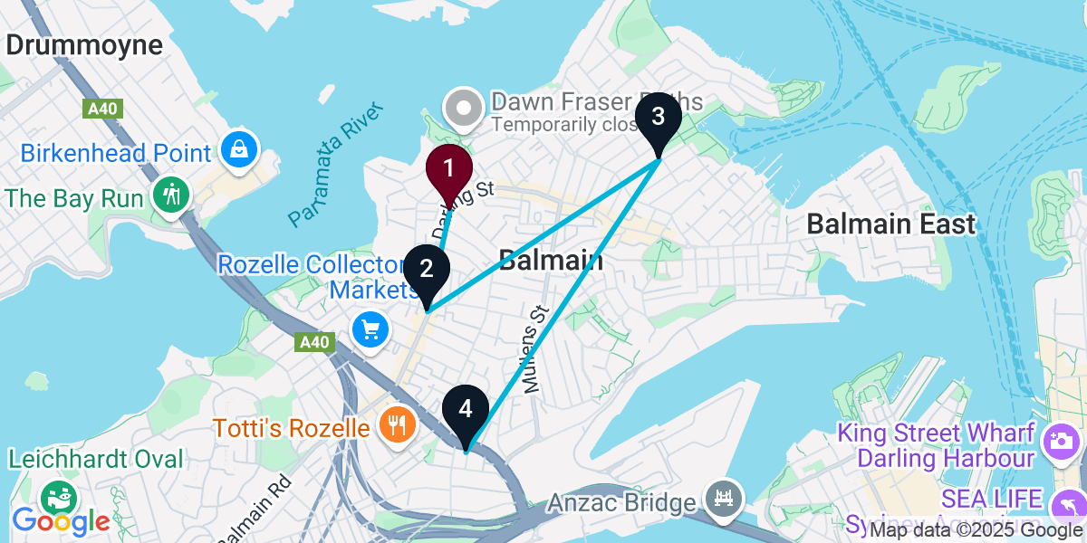 Map for 4-Stop Balmain Bar Crawl