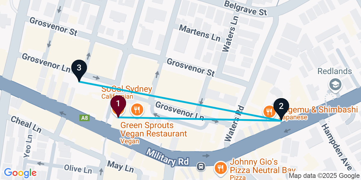 Map for 3-Stop Neutral Bay Live music Bar Crawl